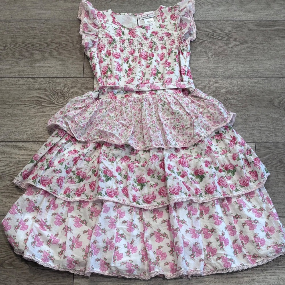 American Girl Love Shack Fancy Dress Girls 12 Pink Floral Tiered Maxi‎ Lace